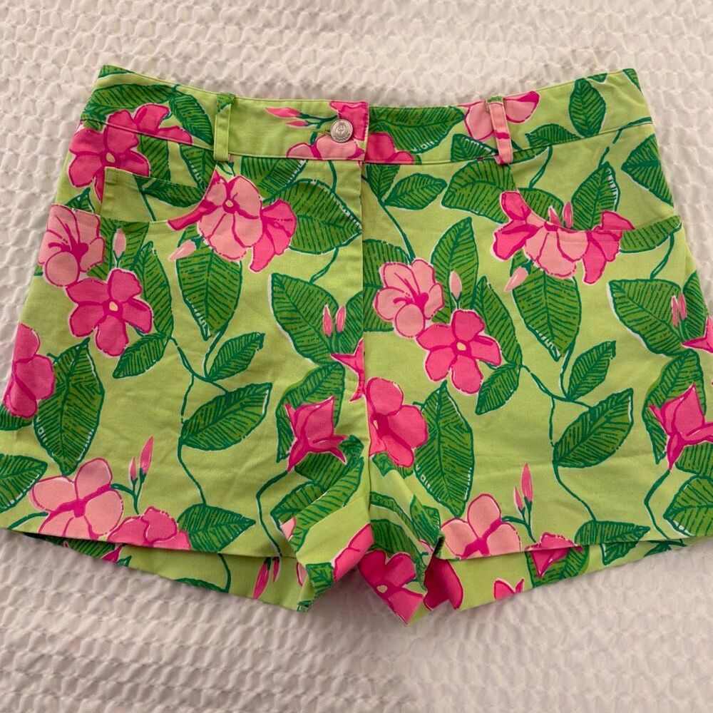 Lilly Pulitzer | Green Pink Tropical Floral Cotton Shorts | Women’s Size 2